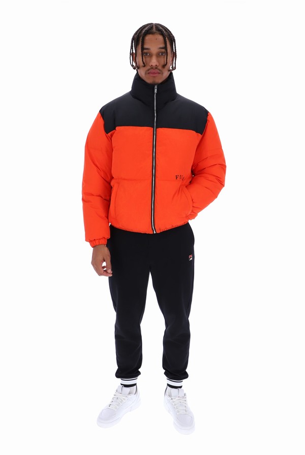 Black Fila Evan Panelled Puffer Men Jackets | 5734WDQZL