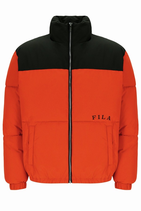 Black Fila Evan Panelled Puffer Men Jackets | 5734WDQZL