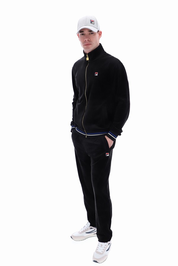 Black Fila Falken Velour With Gold Details Men Track Top | 3865IHPWY