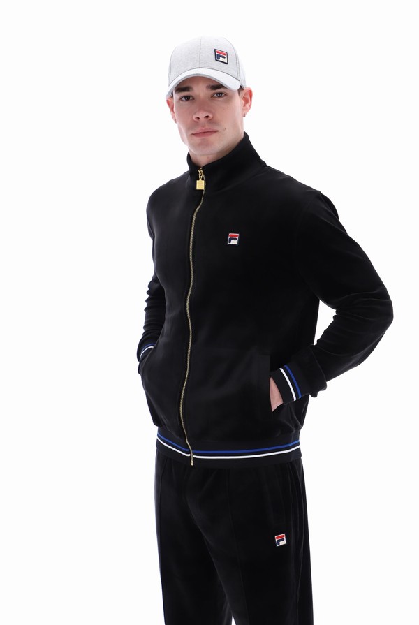 Black Fila Falken Velour With Gold Details Men Track Top | 3865IHPWY