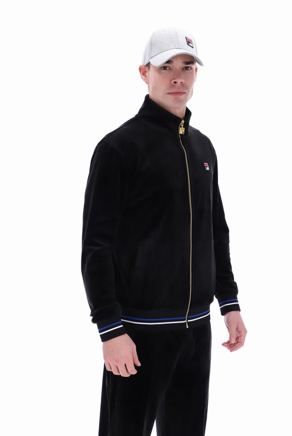 Black Fila Falken Velour With Gold Details Men Track Top | 3865IHPWY