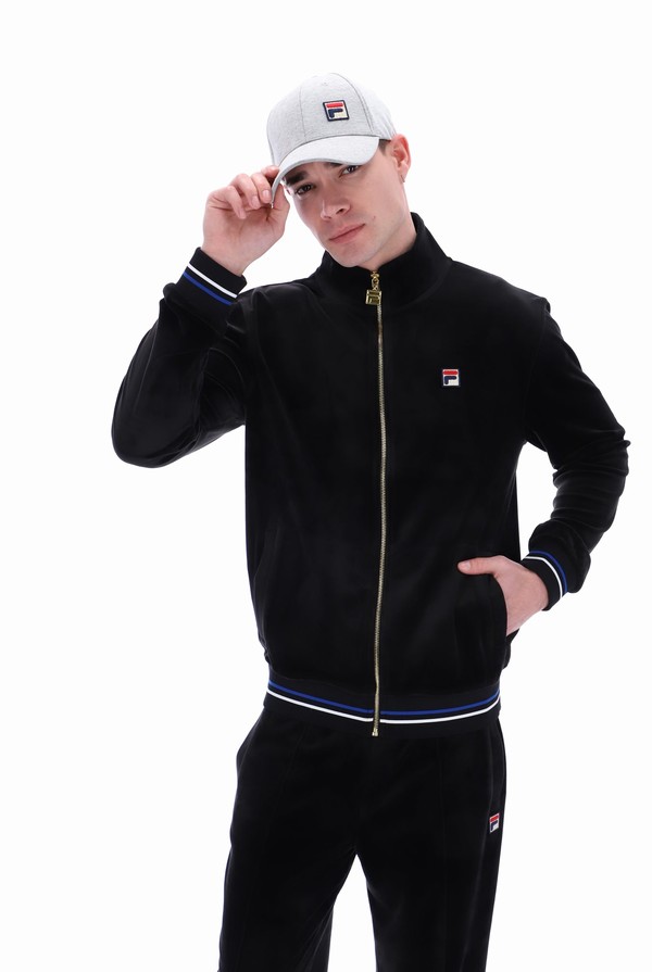 Black Fila Falken Velour With Gold Details Men Track Top | 3865IHPWY