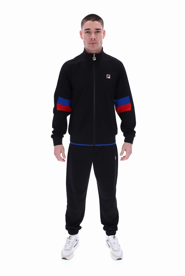 Black Fila Fischer Colour Blocked Men Track Top | 6739FMDJC