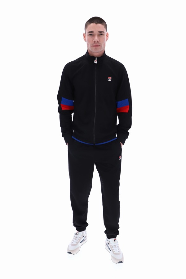 Black Fila Fischer Colour Blocked Men Track Top | 6739FMDJC