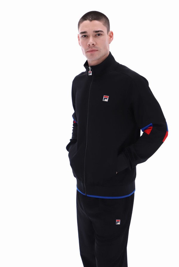 Black Fila Fischer Colour Blocked Men Track Top | 6739FMDJC