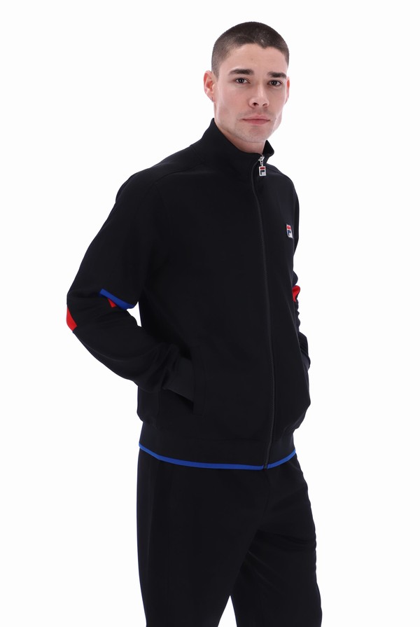 Black Fila Fischer Colour Blocked Men Track Top | 6739FMDJC