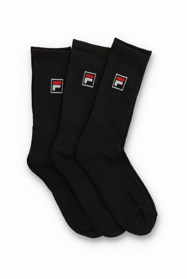 Black Fila Goat 3 Pk Classic Crew Women Socks | 3781BHUAC