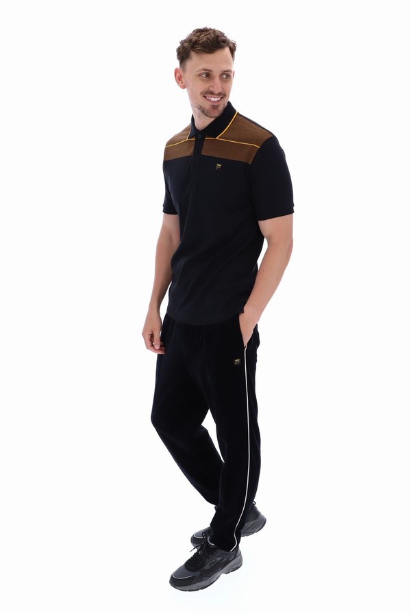 Black Fila Jacapo Archive Yarn Dye Stripe Men Polo Shirts | 5721SJCYV