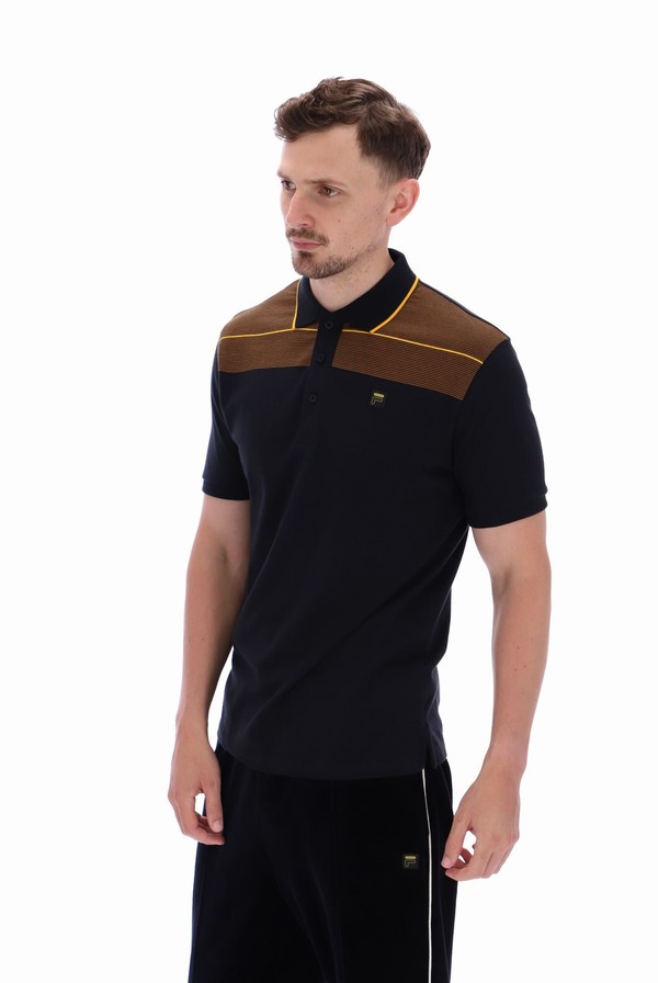 Black Fila Jacapo Archive Yarn Dye Stripe Men Polo Shirts | 5721SJCYV