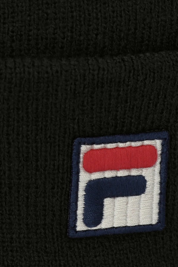 Black Fila Kudos F-Box Flat Knit Men Beanie | 4639LYODH