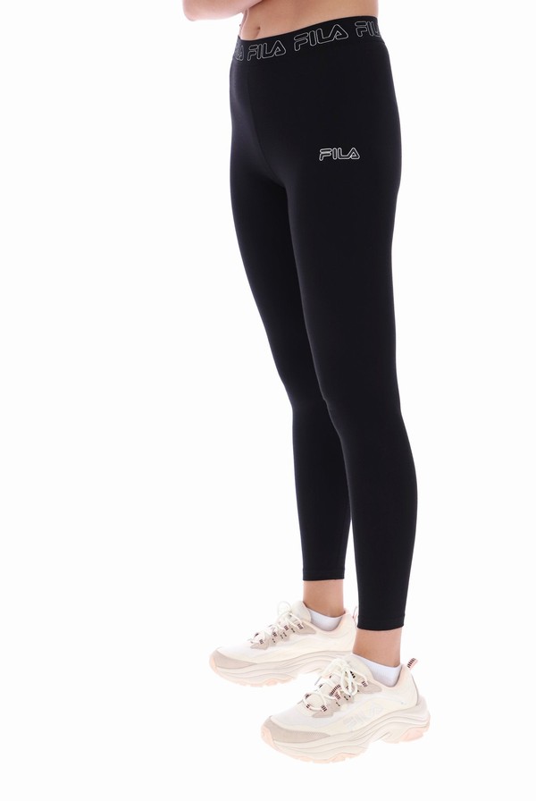 Black Fila Nika Tape Waistband Women Leggings | 9015WASYN