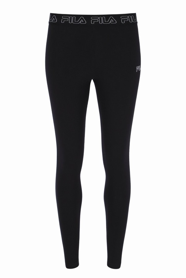 Black Fila Nika Tape Waistband Women Leggings | 9015WASYN