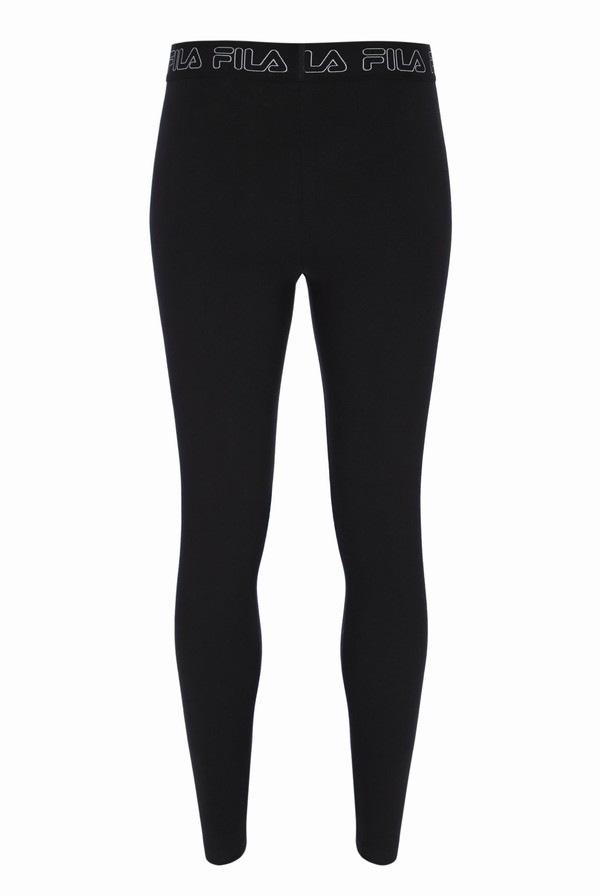 Black Fila Nika Tape Waistband Women Leggings | 9015WASYN