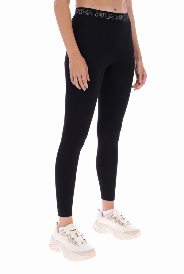 Black Fila Nika Tape Waistband Women Leggings | 9015WASYN