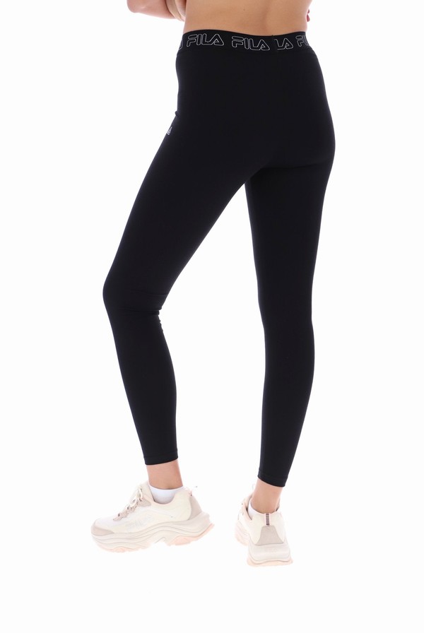 Black Fila Nika Tape Waistband Women Leggings | 9015WASYN