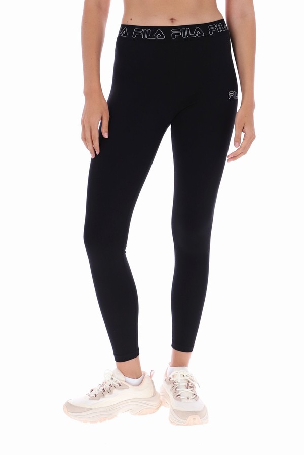 Black Fila Nika Tape Waistband Women Leggings | 9015WASYN