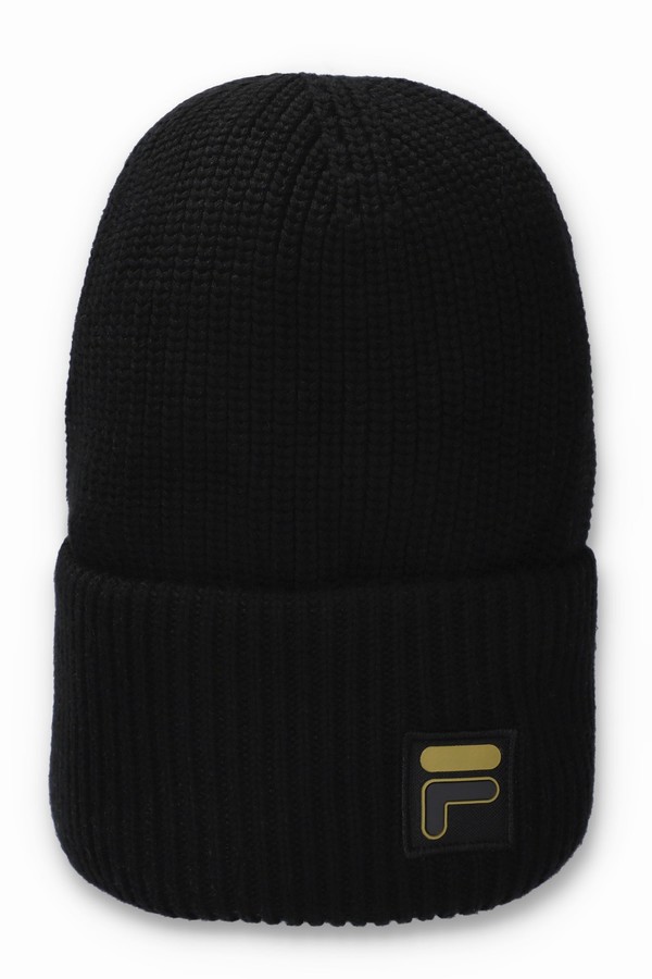 Black Fila Oakes Knitted Men Beanie | 9076KDZIM