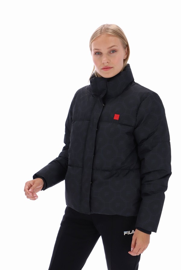 Black Fila Odi Gio Printed Puffer Women Jackets | 2143VJIRM