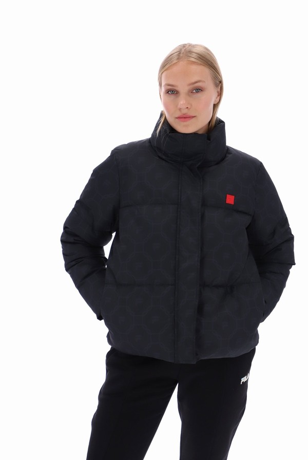 Black Fila Odi Gio Printed Puffer Women Jackets | 2143VJIRM