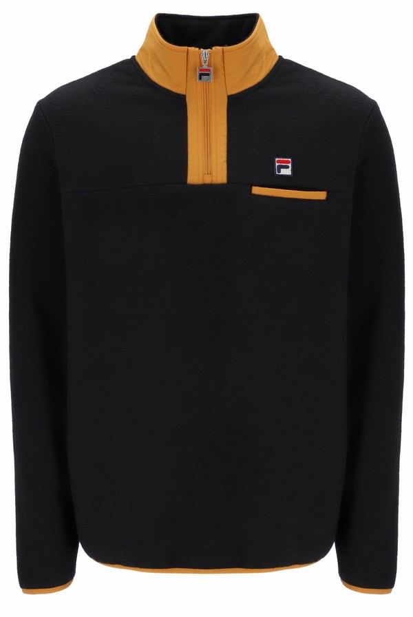 Black Fila Oliver 1/2 Zip Up Polar Fleece Men Sweatshirts | 3451JXFWT