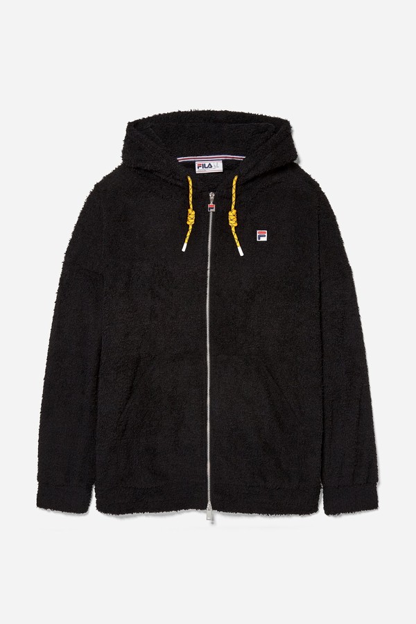 Black Fila Oversized Terry Fabric Men Hoodie | 0645QYWJM