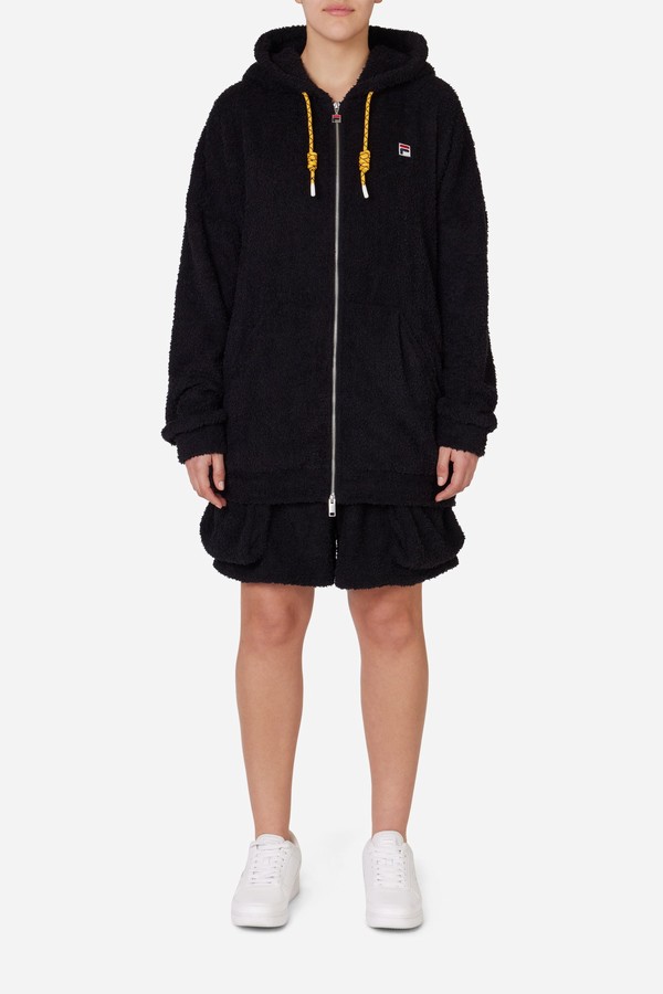 Black Fila Oversized Terry Fabric Women Hoodie | 0418FLWCQ