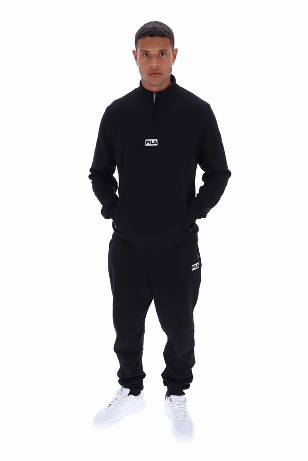 Black Fila Raffy Recycled 1/4 Zip Fleece Men Sweatshirts | 7401NMXBV