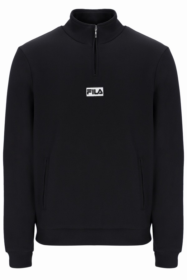 Black Fila Raffy Recycled 1/4 Zip Fleece Men Sweatshirts | 7401NMXBV