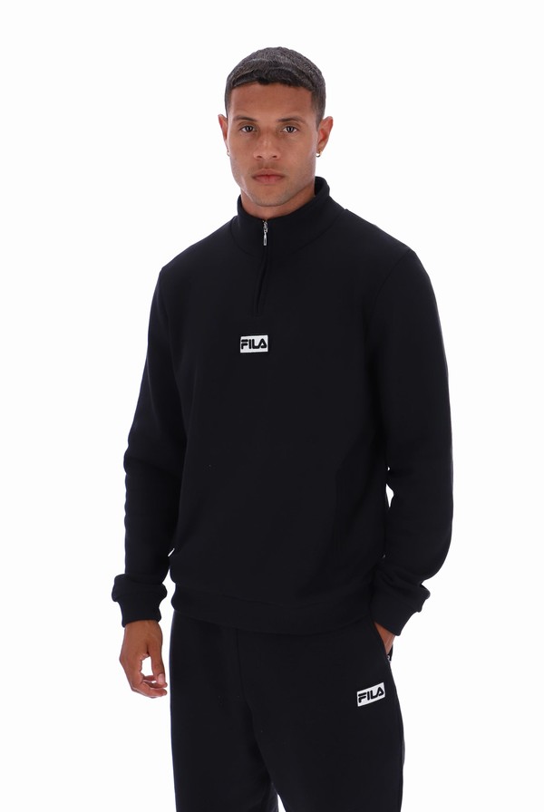 Black Fila Raffy Recycled 1/4 Zip Fleece Men Sweatshirts | 7401NMXBV