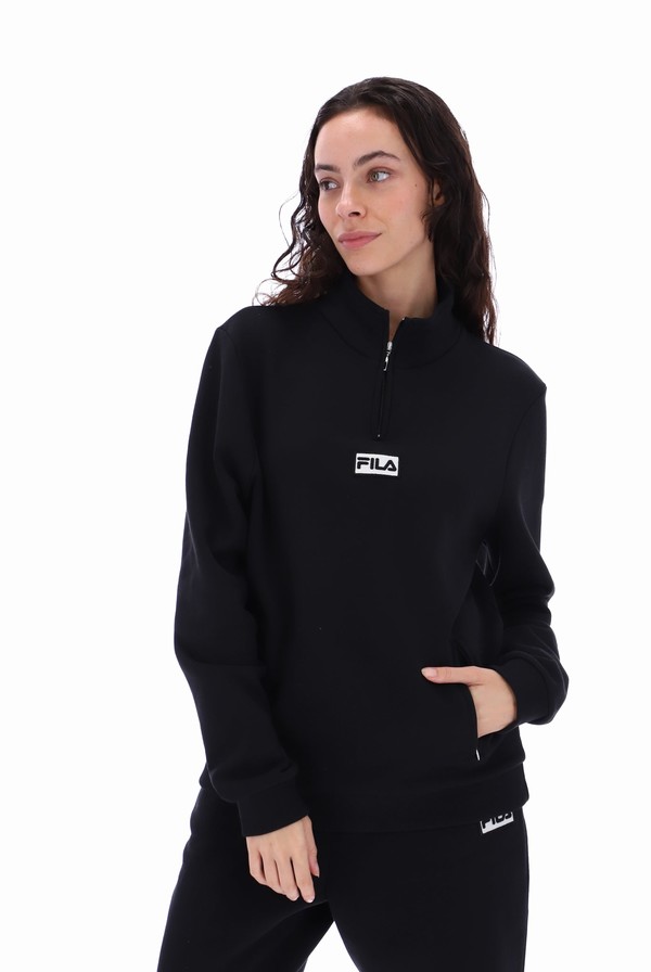 Black Fila Raffy Recycled 1/4 Zip Fleece Men Sweatshirts | 7401NMXBV