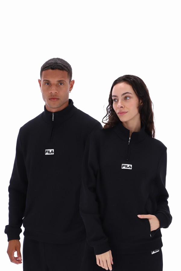 Black Fila Raffy Recycled 1/4 Zip Fleece Men Sweatshirts | 7401NMXBV