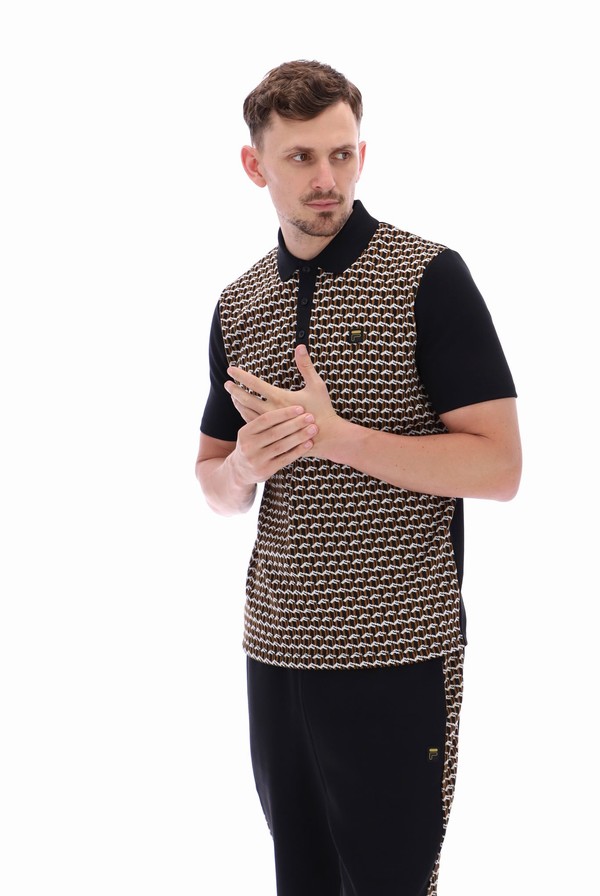 Black Fila Saro Geo Pattern Men Polo Shirts | 5674DZLSP