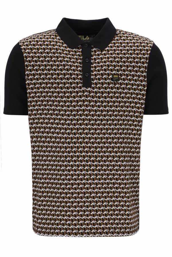 Black Fila Saro Geo Pattern Men Polo Shirts | 5674DZLSP