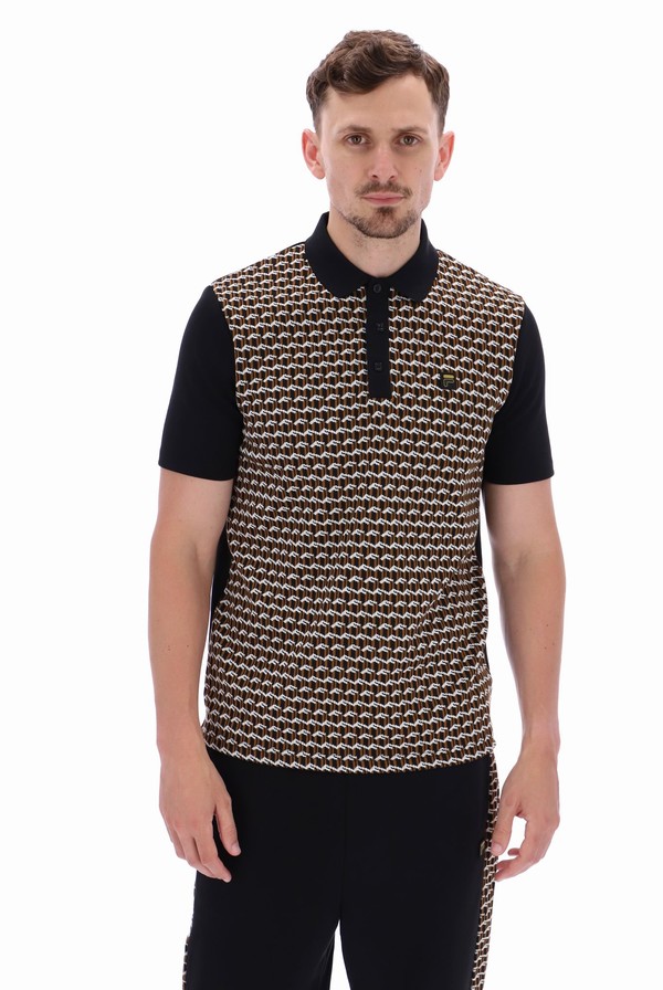 Black Fila Saro Geo Pattern Men Polo Shirts | 5674DZLSP