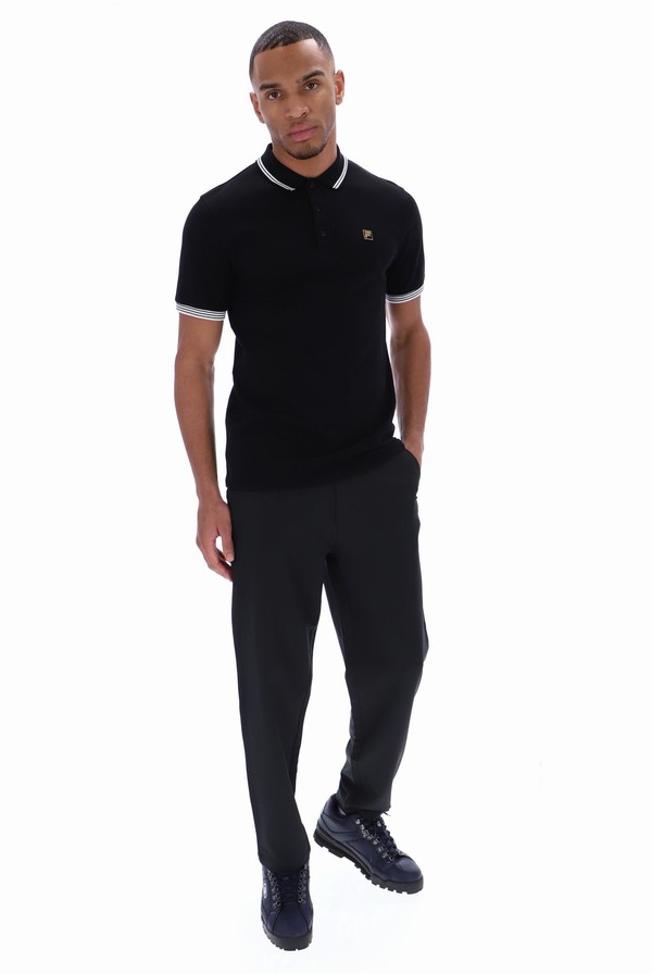 Black Fila Soren Men Polo Shirts | 2135VHLKS