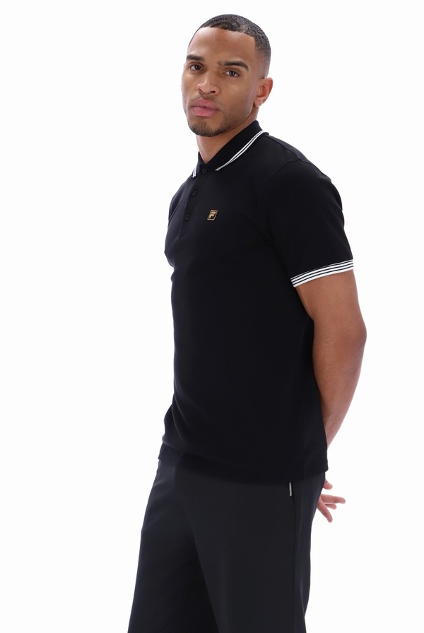 Black Fila Soren Men Polo Shirts | 2135VHLKS