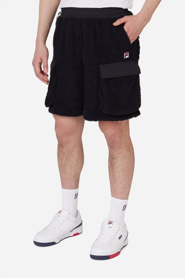 Black Fila Terry Cargo Men Shorts | 9063CPKFI