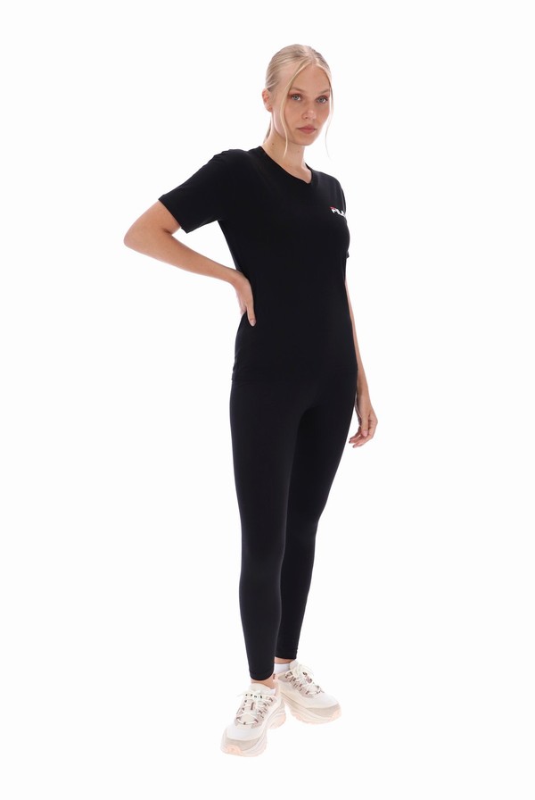 Black Fila Tracey Deep V Neck Loose Fit Women T-shirts | 6013RGZCF