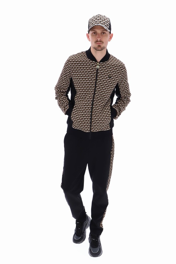 Black Fila Vigo Geo Pattern Men Tracksuits | 0829GDSPM