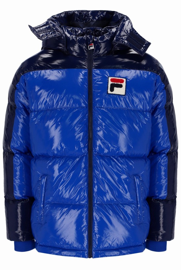 Black / Blue Fila Lionel Oversized Colour Block Puffer Men Jackets | 5460UCXWQ