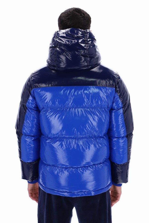 Black / Blue Fila Lionel Oversized Colour Block Puffer Men Jackets | 5460UCXWQ