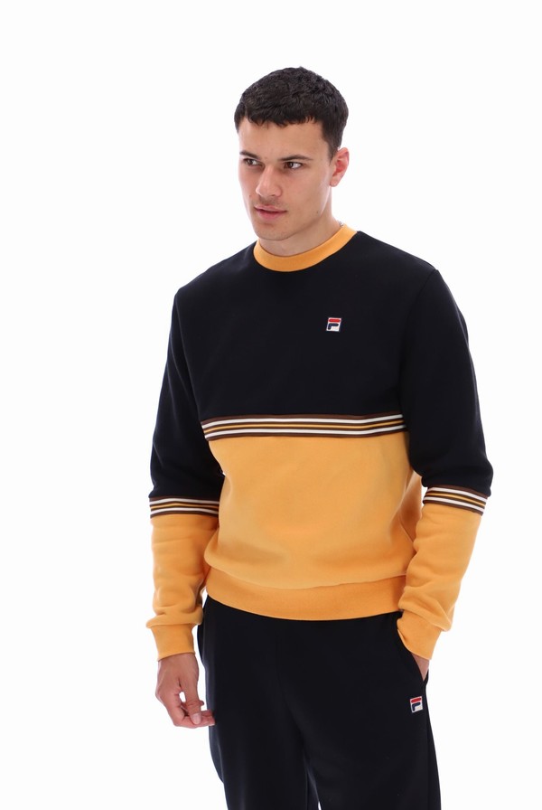 Black / Orange Fila Attwood Colour Block Men Sweatshirts | 9830EVHPZ