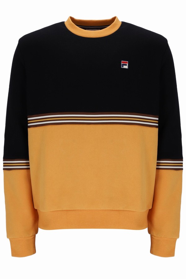 Black / Orange Fila Attwood Colour Block Men Sweatshirts | 9830EVHPZ