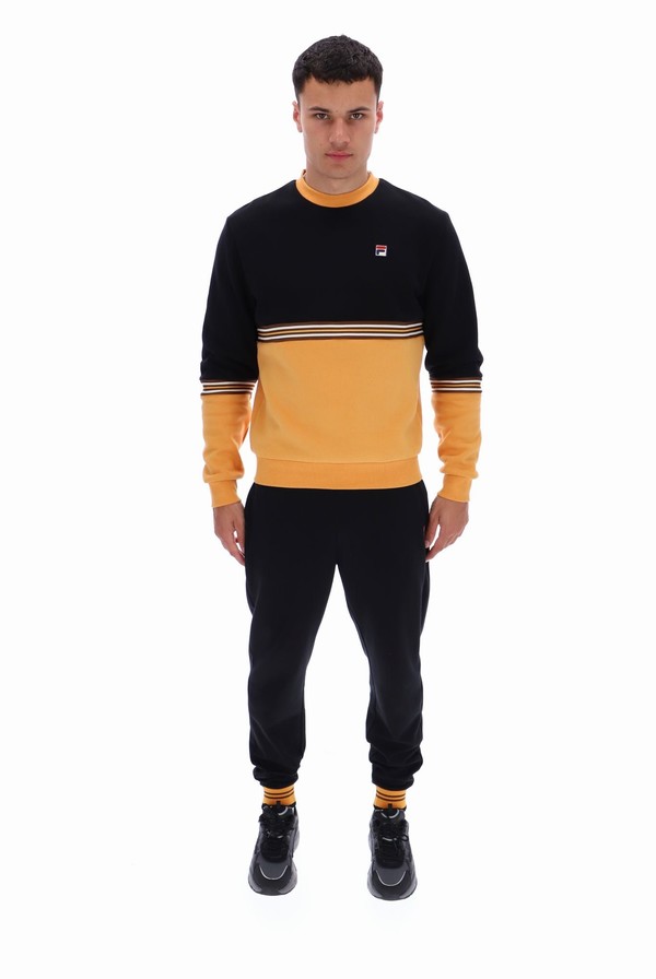 Black / Orange Fila Attwood Colour Block Men Sweatshirts | 9830EVHPZ