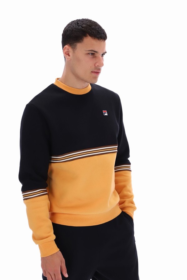 Black / Orange Fila Attwood Colour Block Men Sweatshirts | 9830EVHPZ