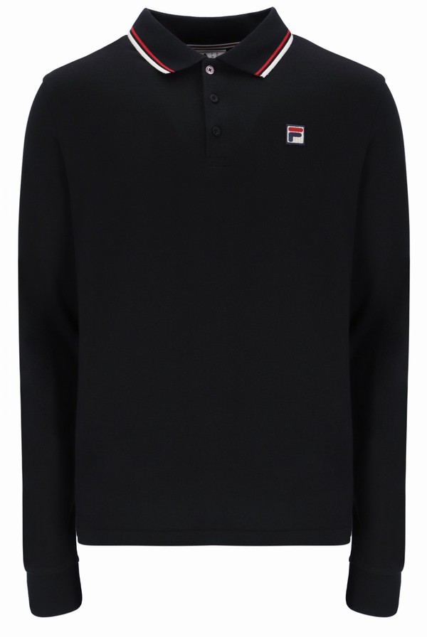 Black / Red Fila Monte Tipped Collar L/S Men Polo Shirts | 2857TLSGP