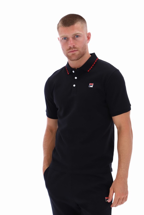 Black / Red Fila Seb Graphic Men Polo Shirts | 3476DNZIO