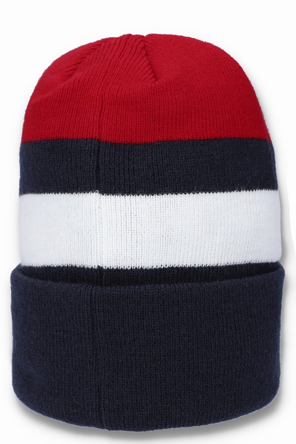 Black / Red / White Fila Thames Flat Knit Turn Up Women Beanie | 4185WBUGJ