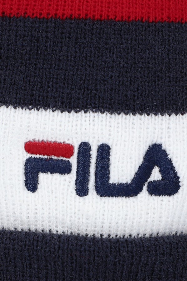 Black / Red / White Fila Thames Flat Knit Turn Up Women Beanie | 4185WBUGJ