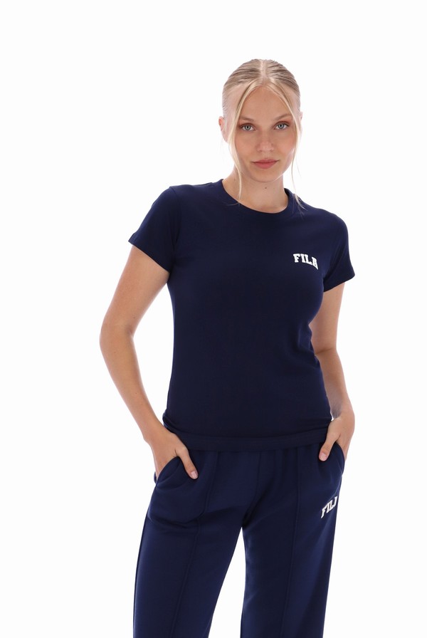 Blue Fila Aileen Basic Logo Women T-shirts | 3186SYXOQ